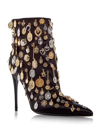 Dolce & Gabbana Women's Charm Embellished Booties In Black/gold