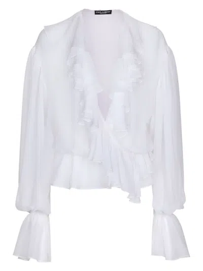 DOLCE & GABBANA WOMEN'S CHIFFON BLOUSE WITH RUFFLES SHIRT
