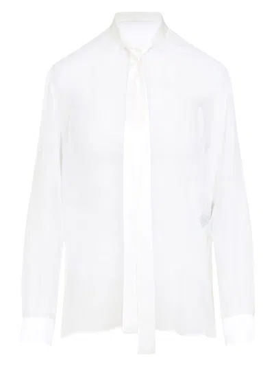 DOLCE & GABBANA WOMEN'S CHIFFON PUSSY BOW SHIRT