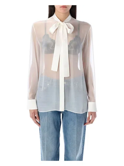 DOLCE & GABBANA WOMEN'S CHIFFON PUSSY-BOW SHIRT