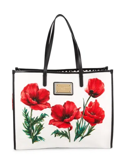 Dolce & Gabbana Women's Classic Floral Shopping Tote In Burgundy