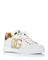 Dolce & Gabbana Portofino Logo Detail Leather Sneakers In White/gold