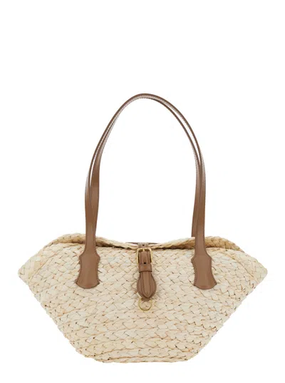 DOLCE & GABBANA DOLCE & GABBANA WOMEN BEIGE SHOULDER BAG WITH TWO TOP HANDLES AND INTERWOVEN DESIGN IN RAFFIA WOMAN