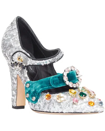 Dolce & Gabbana Women's Cotton Bellucci Glitter Rhinestone Velvet Heel (authentic Pre-loved) In White