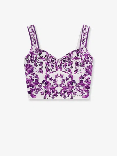 DOLCE & GABBANA DOLCE & GABBANA WOMEN COTTON BLEND BUSTIER TOP WITH MAIOLICA PRINT
