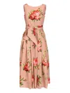 Dolce & Gabbana Abito Midi In Cotone Rosa Con Stampa Fiori Dolce E Gabbana In Pink