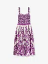 Dolce & Gabbana Women Cotton Midi Dress With Maiolica Print In Purple