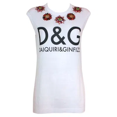 Pre-owned Dolce & Gabbana Women's Cotton Sequined Blouson Top In White