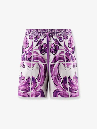 Dolce & Gabbana Majolica-print Poplin Shorts In Purple