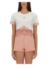 Dolce & Gabbana Cropped Jersey T-shirt With Dg Logo And Lace Inserts In White
