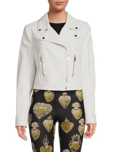 Dolce & Gabbana Women's Cropped Leather Jacket In Light Grey