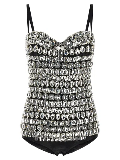 Dolce & Gabbana Women's Crystal Bodysuit In Silver