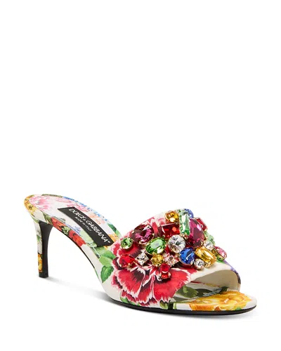 DOLCE & GABBANA WOMEN'S CRYSTAL EMBELLISHED FLOWER PRINT HIGH HEEL SANDALS