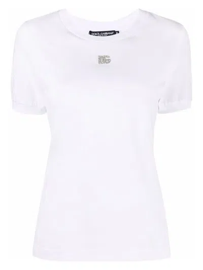 Dolce & Gabbana Women's Crystal Embellished Round Neck T Shirt In W0800
