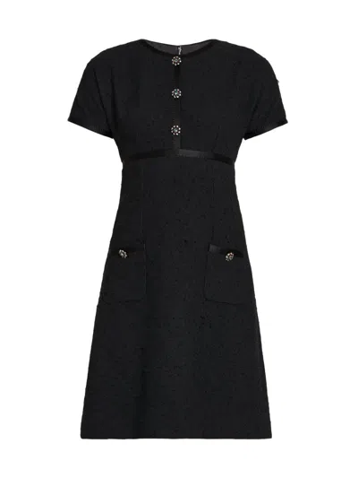 Dolce & Gabbana Women's Crystal-button Tweed A-line Minidress In Black