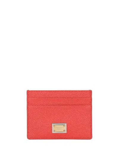 Dolce & Gabbana Women Dauphine Card Holder With Logo Plaque In オレンジ