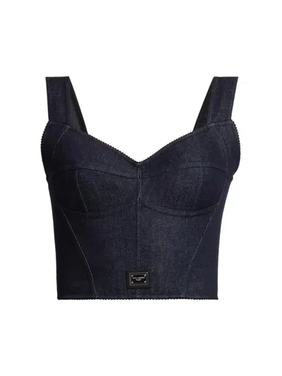Dolce & Gabbana Women's Denim Logo Hardware Corset Top In Blue