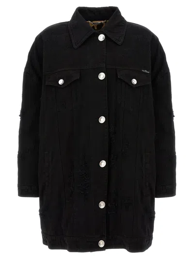 Dolce & Gabbana Single-breasted Denim Coat In Black