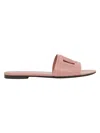 Dolce & Gabbana Women Pink Slide Sandals With Cut Out Logo In Leather Woman In Pink