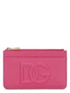 Dolce & Gabbana Medium Dg Logo Zip Cardholder In Calf Leather In Pink