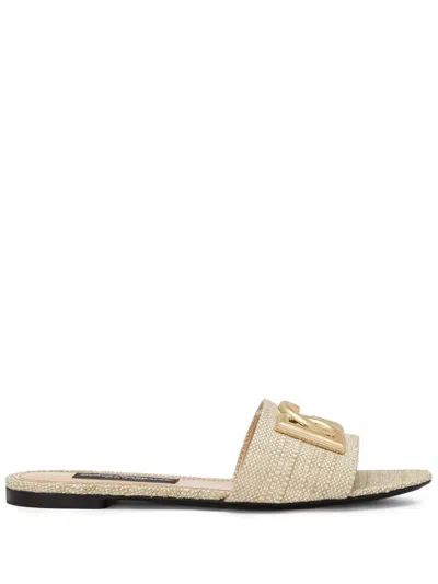 Dolce & Gabbana Luxurious Dg Logo Slide Sandals In Sabbia For Women In Beige