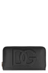 Dolce & Gabbana Calfskin Zip-around Wallet With Dg Logo In Black