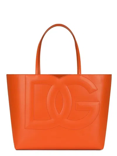 Dolce & Gabbana Women's Dg Logo Medium Shopping Bag In Orange