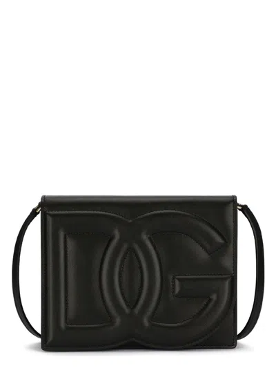 Dolce & Gabbana Shoulder Bag With Embossed Logo In Black