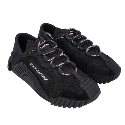 Pre-owned Dolce & Gabbana Women Dg Logo Taormina Lace Sneaker Shoes Ns1 Black