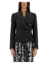 Dolce & Gabbana Dolce Double-breasted Jacket With Dg Logo Buttons In Charcoal