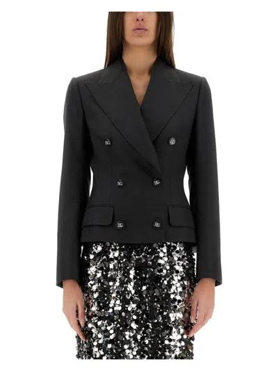 DOLCE & GABBANA WOMEN'S DOLCE DOUBLE-BREASTED JACKET WITH DG LOGO BUTTONS