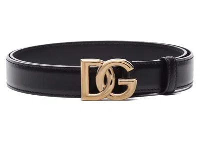 Pre-owned Dolce & Gabbana Women's  Logo Buckle Leather Belt In Black