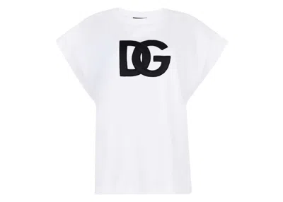Pre-owned Dolce & Gabbana Women's  Logo Patch T-shirt In White