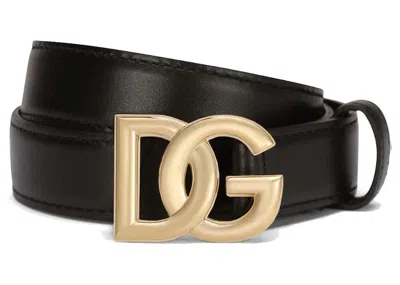 Pre-owned Dolce & Gabbana Women's  Logo Plaque Buckle Fastening Belt In Black