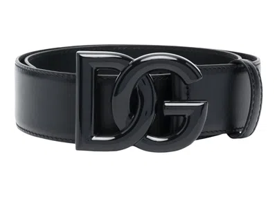 Pre-owned Dolce & Gabbana Women's  Logo Plaque Buckle Fastening Belt Leather In Black