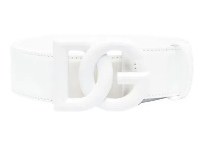 Pre-owned Dolce & Gabbana Women's  Logo Plaque Buckle Fastening Belt Leather In White