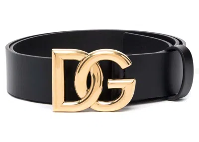 Pre-owned Dolce & Gabbana Women's  Logo Plaque Leather Belt In Black