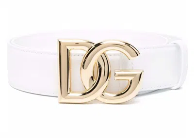 Pre-owned Dolce & Gabbana Women's  Logo Plaque Leather Belt In White