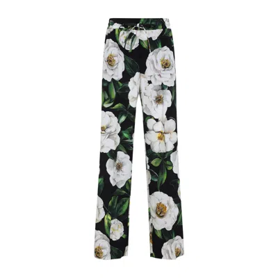 Dolce & Gabbana Gardenia Print Stretch Silk Charmeuse Pajama Pants In Multicolor