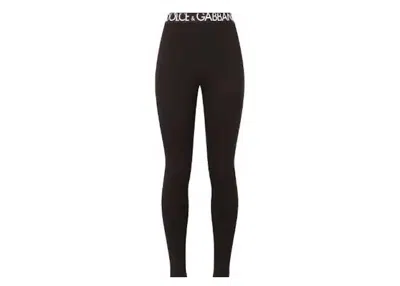 Pre-owned Dolce & Gabbana Women's  Stretch Fit Logo Waistband Pants In Black
