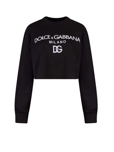 Pre-owned Dolce & Gabbana Women's  Woman Cotton Frontal Logo Sweatshirt In Black