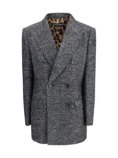 Dolce & Gabbana Women Double-breasted Chevron Blazer In Gray