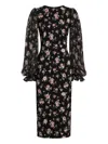 Dolce & Gabbana Women Black Dress With Round Neckline And All-over Floral Motif In Silk Blend Woman In Black