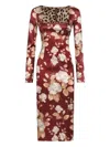 Dolce & Gabbana Floral Pattern Knee-length Dress With Long Sleeves In Multi