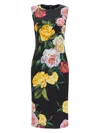 Dolce & Gabbana Peony Rose Print Sleeveless Charmeuse Midi Dress In Black