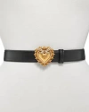Dolce & Gabbana Women's Embellished Logo Buckle Leather Belt In Black