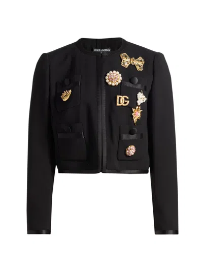 Dolce & Gabbana Women's Embellished Virgin Wool-blend Jacket In Black
