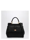 Dolce & Gabbana Black Embroidered Handbag Sicily Medium In Black