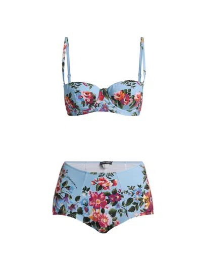 Dolce & Gabbana Women's Floral Bouquet Print Retro Bikini In Blue