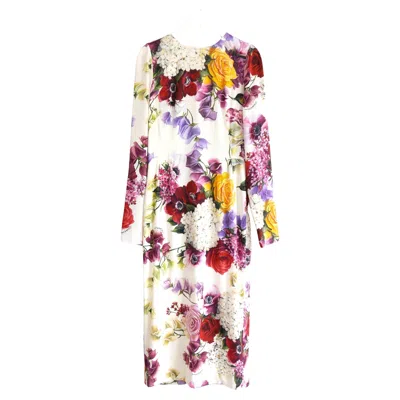 Pre-owned Dolce & Gabbana Women's Floral Bouquet Print Sheath Dress, It40/uk8 In Sand